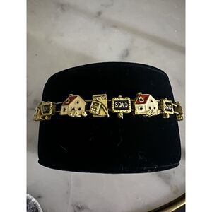 Vintage Sold House Realtor Contract Enamel Black Red Slide Charms Goldtone 7.5”